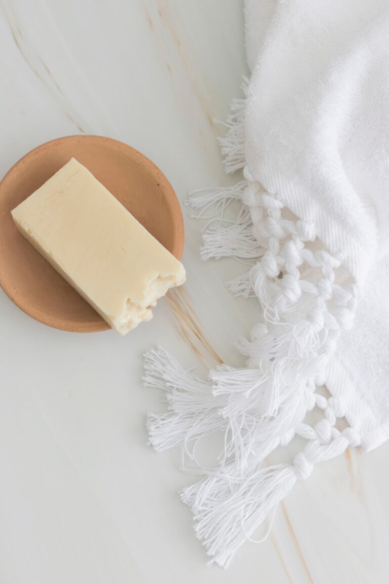 Handmade soap in bathroom flatlay